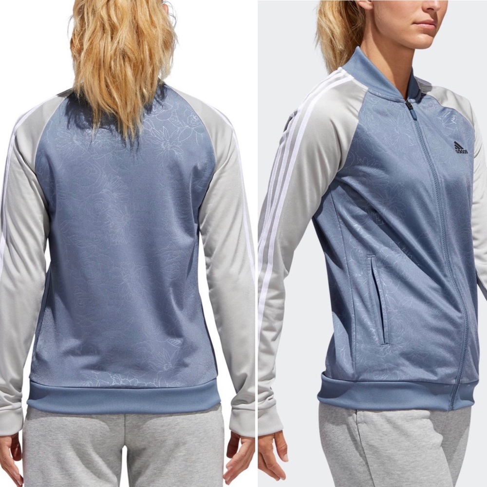 Adidas Blue & Gray Floral Embossed Track Jacket - Picture 2 of 8